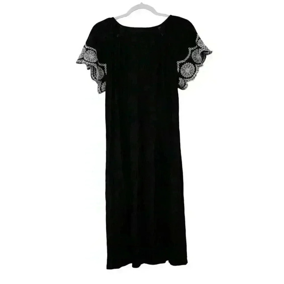 Talbots Midi Dress Size Small Black Cotton Embroidered Scalloped Hem Lightweight - Picture 8 of 13